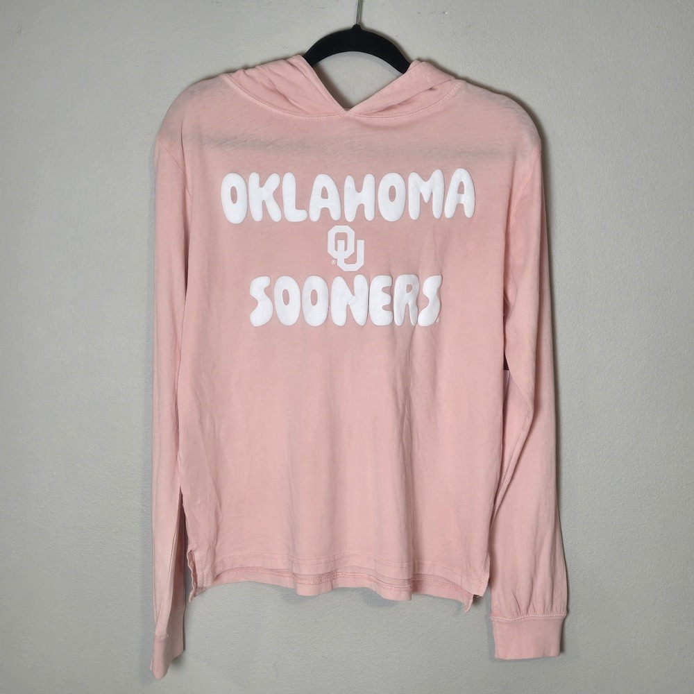 Oklahoma Sooners OU Women's Hooded Long Sleeve Cute Bubble Letters Sz L NWT